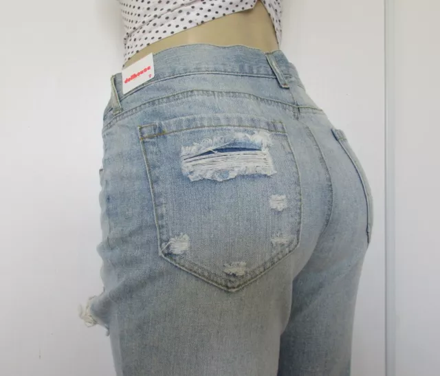 New DOLLHOUSE Size 9 Juniors Distressed Blue Denim Boyfriend Jeans