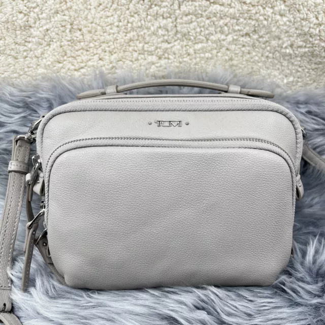 Tumi Voyager Luanda Light Gray Leather Crossbody RARE NEW