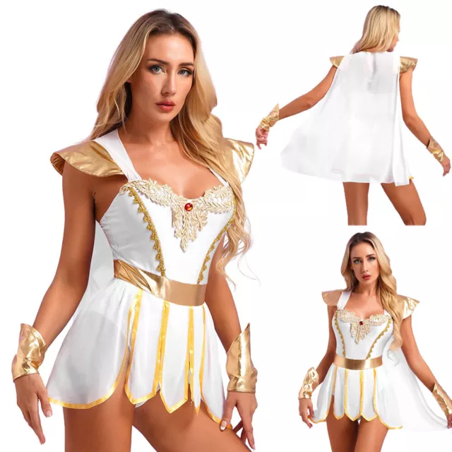 Womens Ancient Roman Greek Costume Toga Warrior Cosplay Halloween Fancy Dress Up