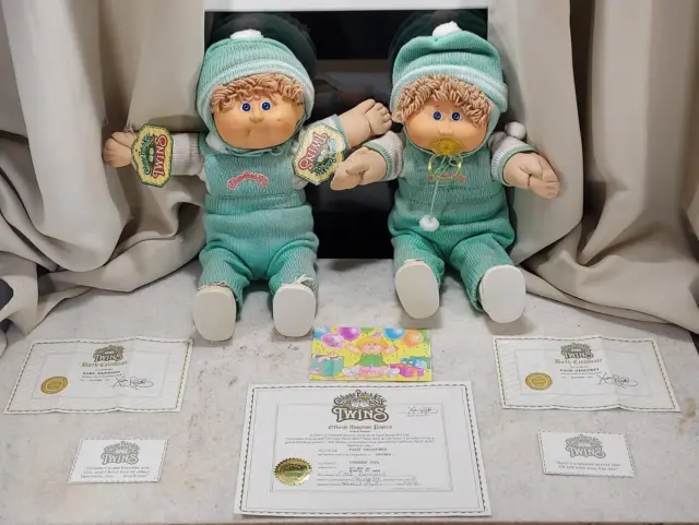 1984 Cabbage Patch Boys: Earl & Page, accessories, certs. Page incl. adoption