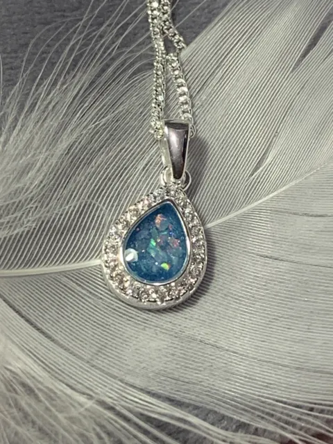 Stunning  Cremation Ashes Sterling Silver Crystal Teardrop Pendant And Chain