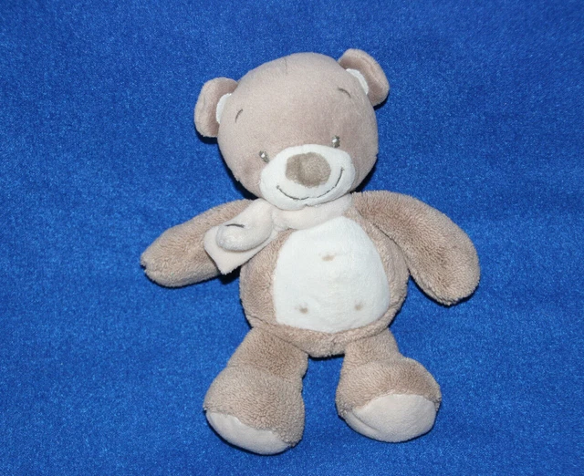 NATTOU DOUDOU OURS MAX ET NOA BEIGE MARRON BLANC COURONNE 19 cm EXCELLENT ETAT