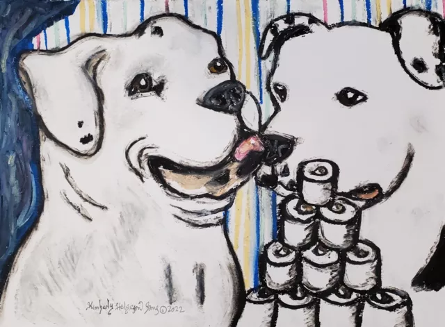 AMERICAN BULLDOG Hoarding TP 11 x 14 Art Print Signed Artist KSams from Painting