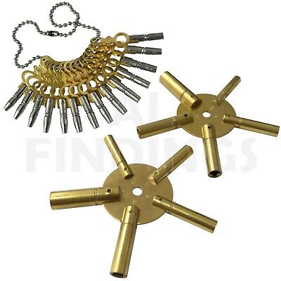 Set Of 3 Clock Winding Keys All Sizes Brass Spider Star Pair : Odd & Even & PWK