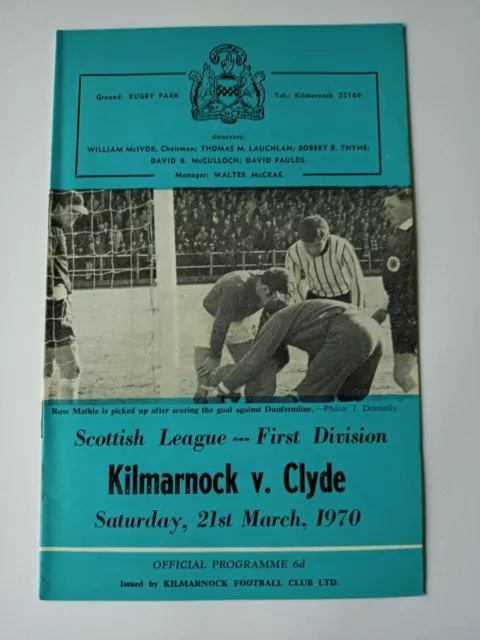 Kilmarnock v Clyde Scottish Football Programme 1969 / 70