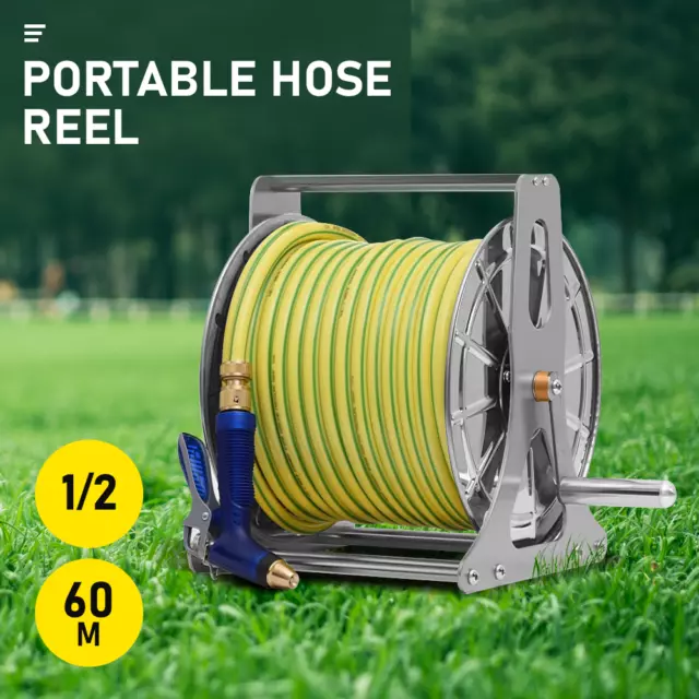 Large Stainless Steel Garden Hose Reel Cart Portable Pipe Holder Heavy Duty