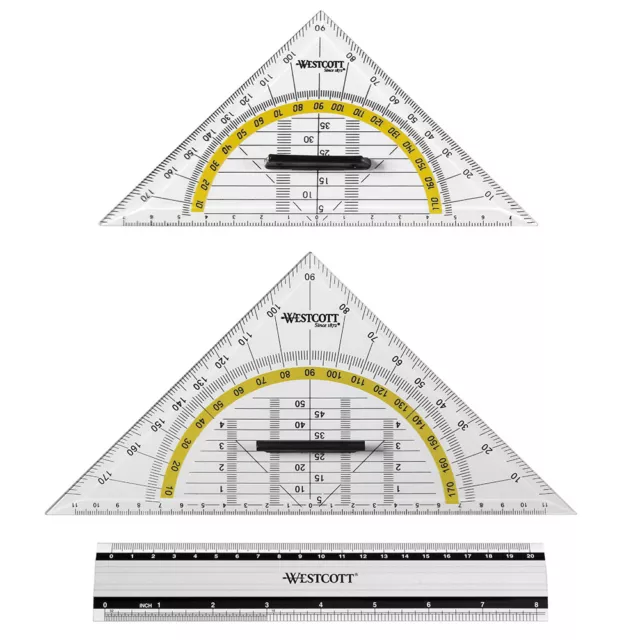 3er Set aus 1x Alu Lineal 20cm 1x Geodreieck 14cm 1x Geodreieck 22cm