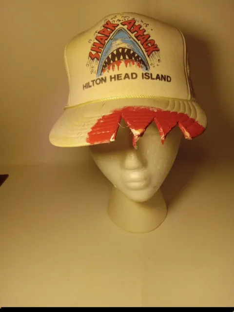 Rare VTG. Shark Attack Hilton Head Island  Rope Trucker Hat Cap Snapback