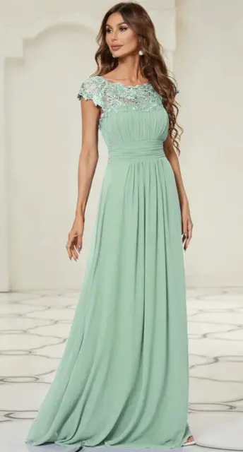 Womens Ever-Pretty Mint Green Evening / Bridesmaid / Prom Maxi Dress Size UK 12