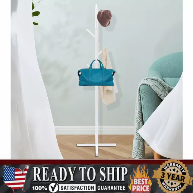 Free Standing Wooden Coat Rack Hat Hanger 8 Hook Hall Entryway Jacket Tree Stand