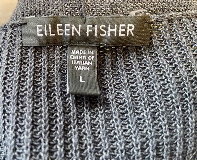 Eileen Fisher open front silk blend cardigan sweater charcoal grey knit ~ Large  2
