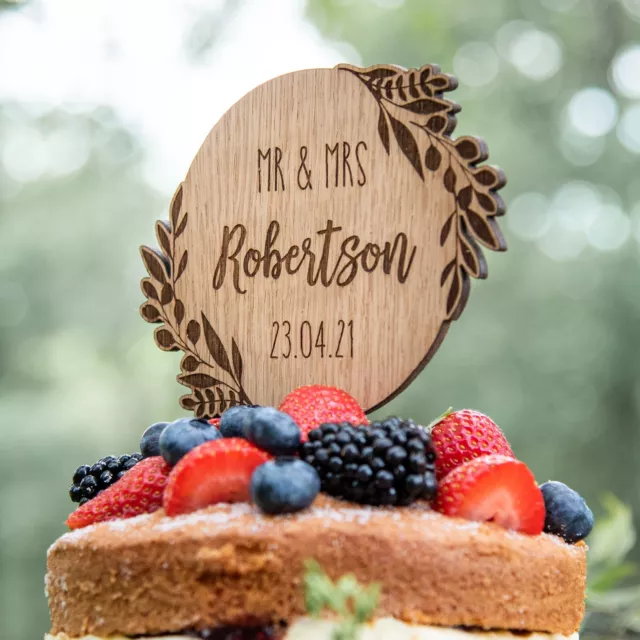 Personalised Wedding cake topper wooden floral Mr & Mrs Married Reception