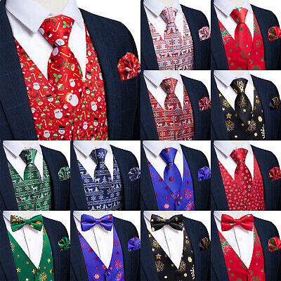 Christmas Mens Waistcoat Paisley Floral Suit Vest Tie Hanky Cufflinks Set Party