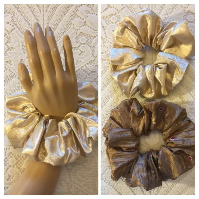 Gold - Brown -A - Xl Extra Large Oversized Elasticated Hair Scrunchie Scrunchies