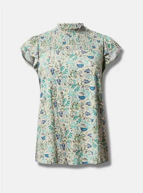 Torrid Cotton Modal Jersey Smocked Mock Neck Top Multi Floral 5 5X 28 #D05088