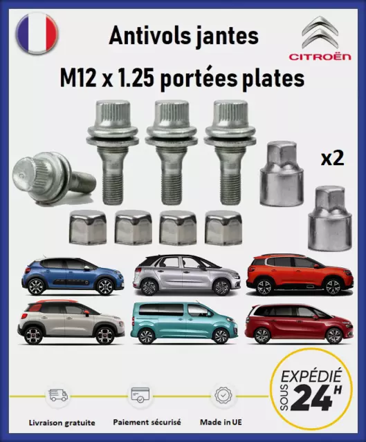 ECROUS ANTIVOL DE roues Citroën (4 écrous + 2 clefs + 4 caches