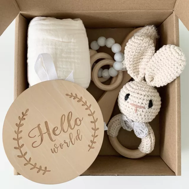 Baby Unisex Neutral Bunny Crochet 5 Piece Gift Set