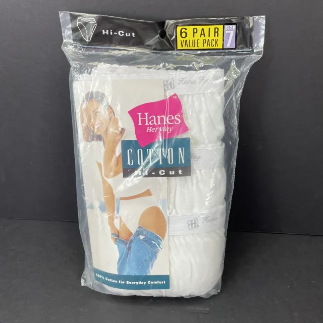 Hanes Her Way Hi Cut Cotton Underwear NEW Vintage 1999 6 Pack Women Size 7 White