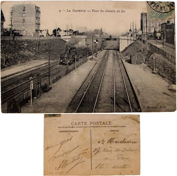 cpa 92 La Garenne Colombes pont du chemin de fer locomotive