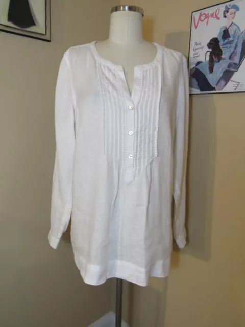 J Jill Love Linen Women's White Tunic Shirt Long Sleeve Top Size M