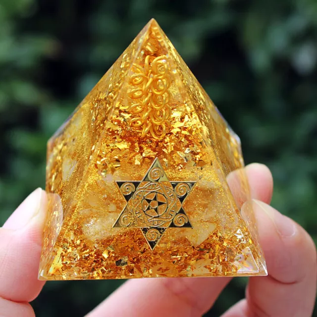 Natural Citrine Orgone Pyramid Orgonite EMF & 5G Protection Powerful Chakra XL