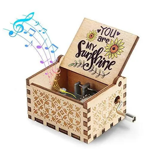 You are My Sunshine Music Box,Hand Crank Wooden Vintage Laser Engraved Classic