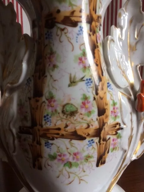 Grand vase en porcelaine de Paris décors de bambou, fleurs et oiseaux. 3