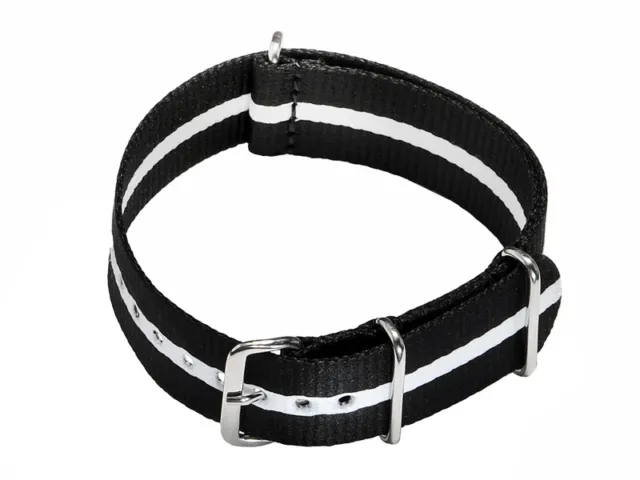 Uhrenarmband - Nylon - Nato - schwarz - weißer Mittelstreifen - 18,20,22,24 mm