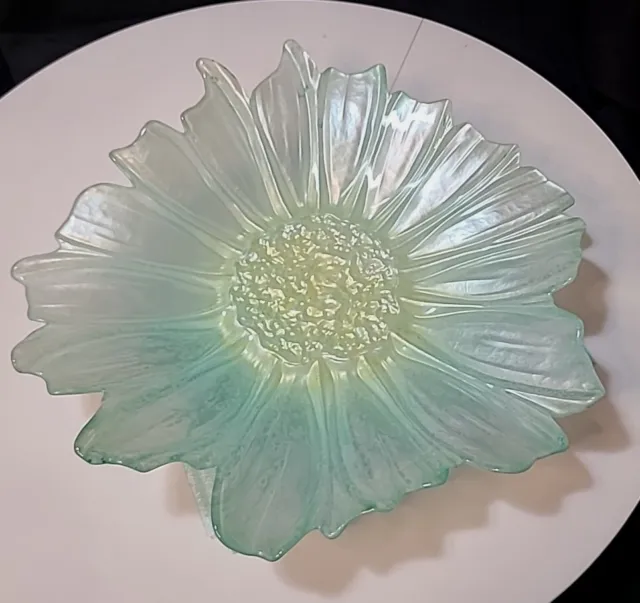 AKCAM Art Glass Turkey Iridescent Opalescent Glass 16" Sunflower Flower Bowl