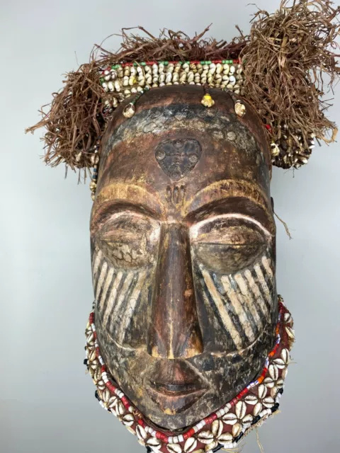 Kuba Helmet Mask Pwoo Itok Raffia Large Congo African Art 12" X 8" X 6" 4