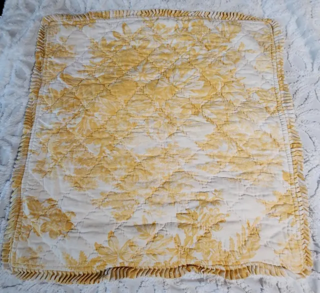 Pottery Barn Euro Sham Quilted Matine Toile Yellow Gold Marigold Ruffled Edge