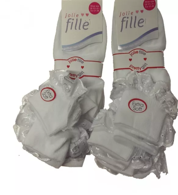 3 PAIRES DE CHAUSSETTES EN DENTELLE BLANCHE POUR FILLES TAILLE 12-2,5 env. 6-9 ANS