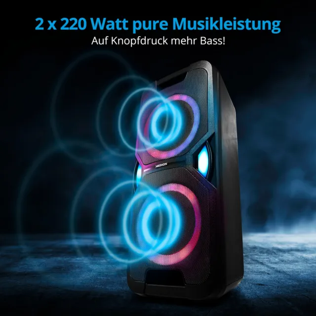 MEDION LIFE P61468 Partylautsprecher Karaoke LC-Display Bluetooth Lichteffekte 3