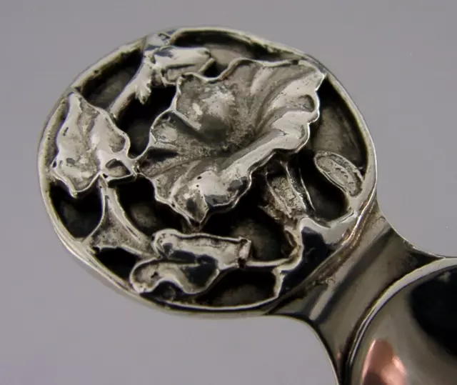 English Solid Sterling Silver Flower Caddy Spoon 1980 Morning Glory