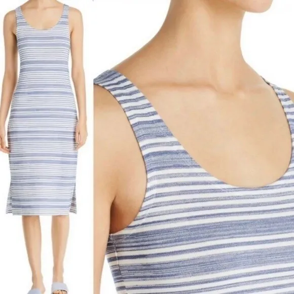 Lysse Mulholland Blue Stripe Scoop Neck Midi Dress White Blue Size Medium