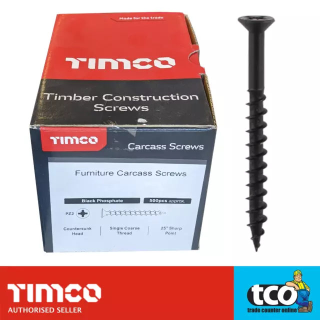 Timco Carcass Screws 500 Box | Black Coarse Thread | Softwood Furniture Assembly