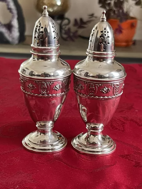 Wallace Sterling Rose Point  Salt & Pepper Set Rose Point Sterling  Set No Mono