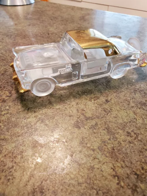 Vtg Glass Crystal with Metal Gold Trim Franklin Mint 1956 FORD THUNDERBIRD 7.5"