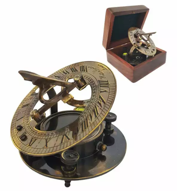 Antique brass sundial compass marine boat gift tnas art pocket sundial SC043