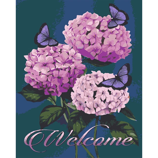 HandPainted Oil Paint Kill Time Picture Colouring Artcraft Hydrangea Flower Gift