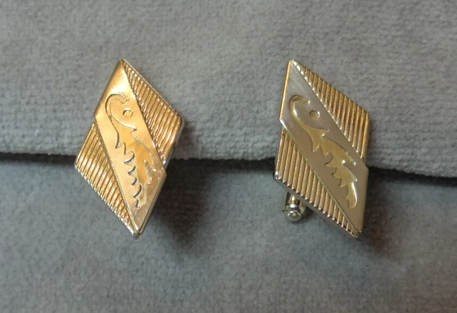 Vintage 1940s Anson 1 1/4" Art Nouveau Kite-Shaped Gold & Silvertone Cufflinks