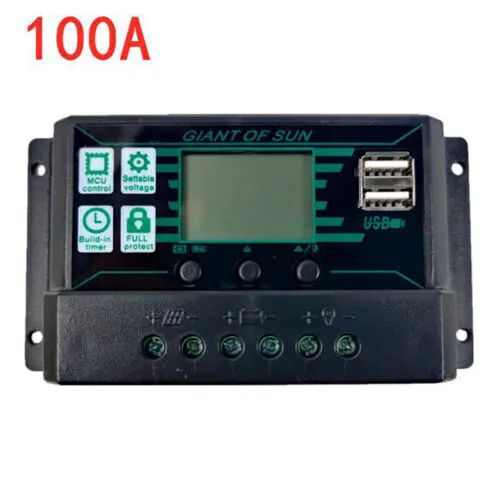 100A LCD MPPT Solar Panel Battery Regulator Charge Controller Dual USB 12V/24V
