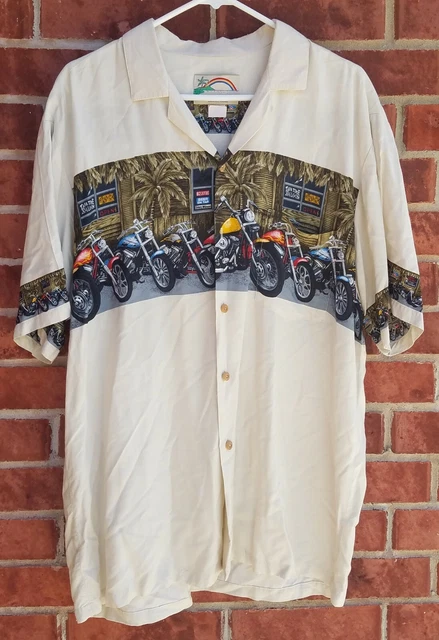 VTG Paradise Found Men's Sz L Hawaiian Shirt Motorcycle Tiki Bar