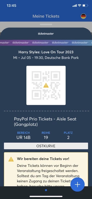Harry Styles Love on Tour 5.07.2023, posto a sedere Francoforte, piazzale Ticketmaster 3