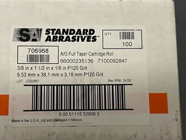 Standard Abrasives 706968 3/8 x 1-1/2 x 1/8 P120 Grit Cartridge Roll (100 pc)