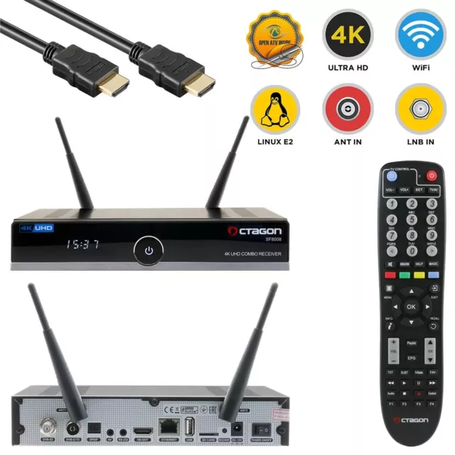 OCTAGON SF8008 4K V2 UHD H.265 E2 Linux Dual Wifi DVB-S2X & T2C Combo Receiver