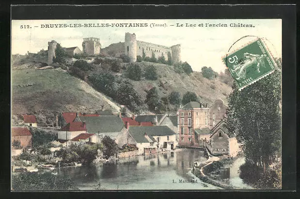 CPA Druyes-les-Belles-Fontaines, Le Lac et l´ancien Chateau 1908