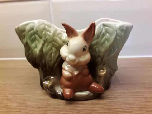 Vintage Withernsea Eastgate Pottery Fauna Rabbit Tree Trunk Posy Vase