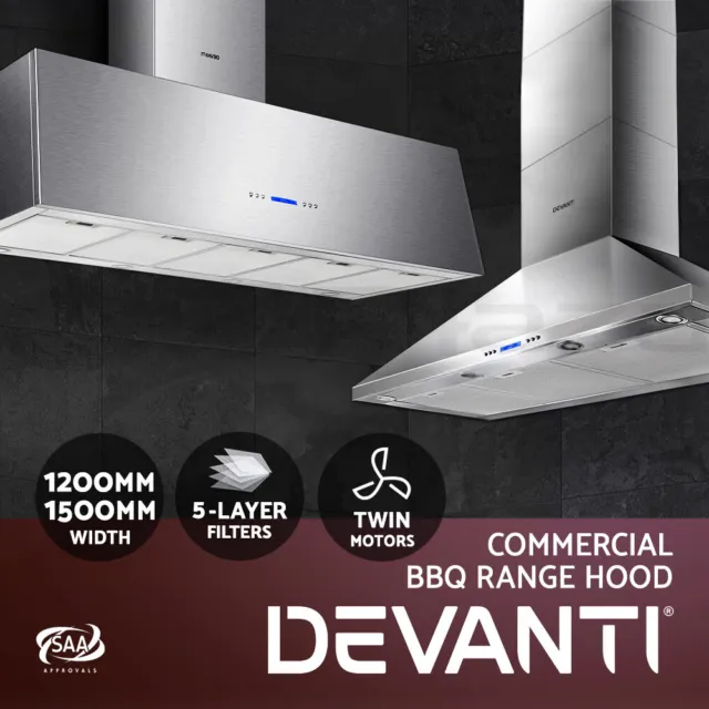 Devanti Range Hood BBQ Commercial Rangehood Hoods  Alfresco Canopy 1200MM 1500MM