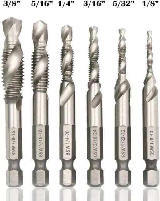 6PCS Drill Tap Combination Bit Set HSS Deburr Countersink Bit 1/4 Hex Shank Tool